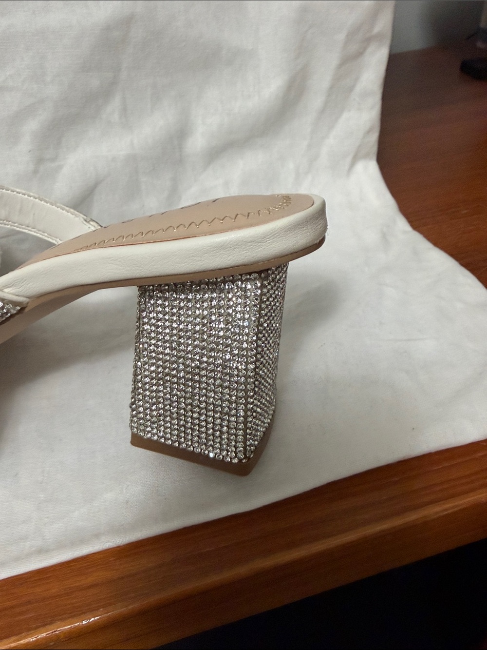 Journee Collection White Rhinestone Double-Strap Block Heels - Picture 4 of 5